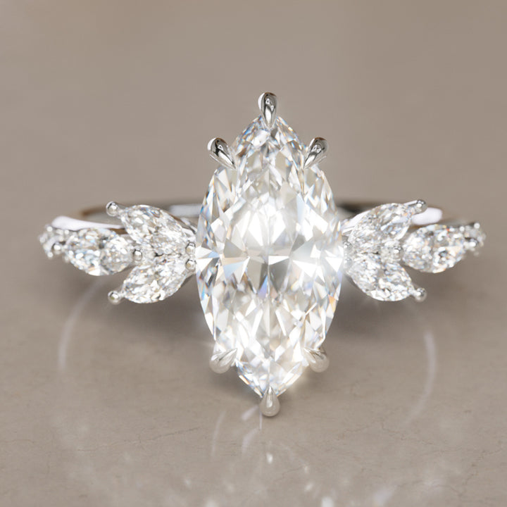 Zinnia Marquise Lab Diamond Engagement Flower Ring Nature Inspired By Valley Rose