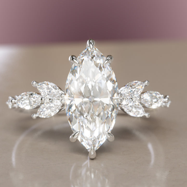 Zinnia Marquise Lab Diamond Engagement Flower Ring Nature Inspired By Valley Rose