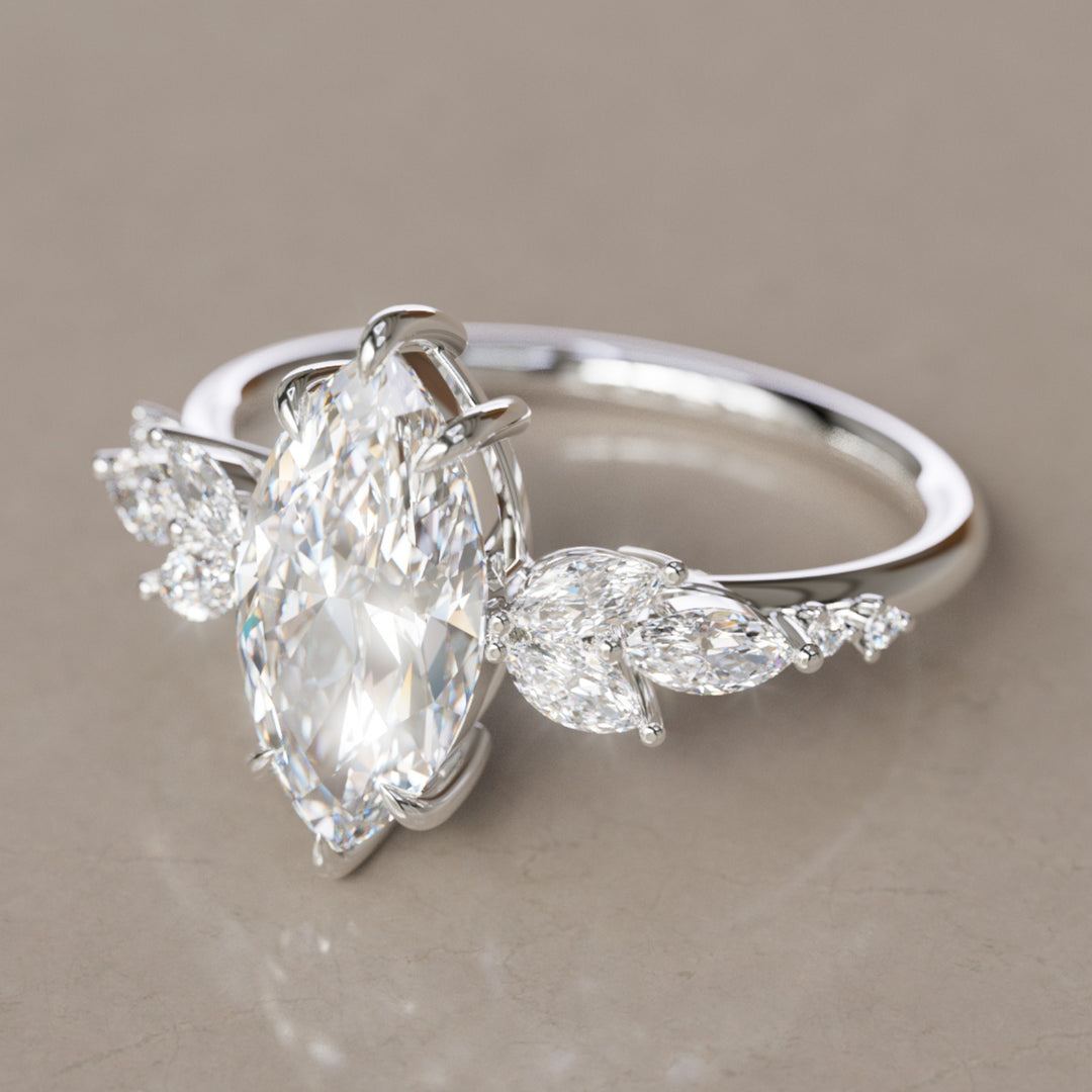 Zinnia Marquise Lab Diamond Engagement Flower Ring Nature Inspired By Valley Rose