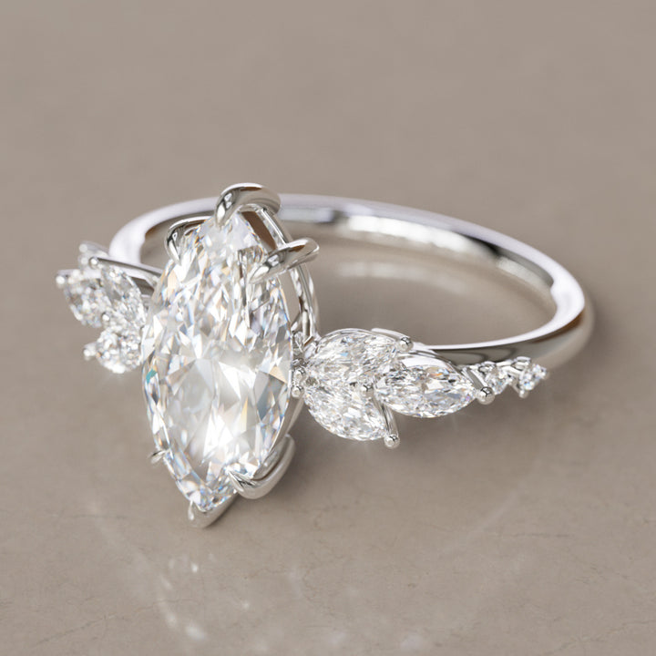 Zinnia Marquise Lab Diamond Engagement Flower Ring Nature Inspired By Valley Rose