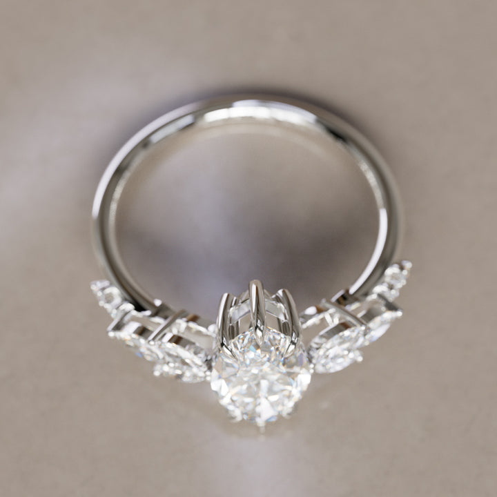 Zinnia Marquise Lab Diamond Engagement Flower Ring Nature Inspired By Valley Rose
