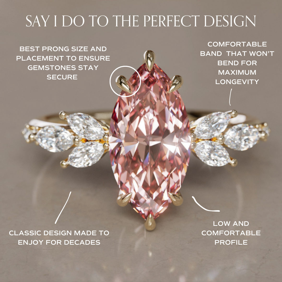 Zinnia Marquise Pink Lab Diamond Engagement Flower Ring Nature Inspired By Valley Rose