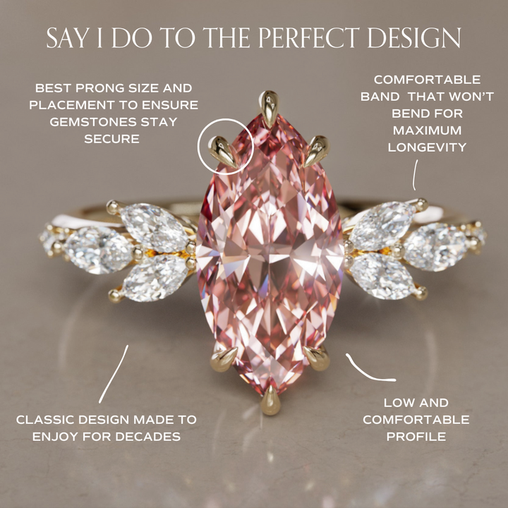 Zinnia Marquise Pink Lab Diamond Engagement Flower Ring Nature Inspired By Valley Rose