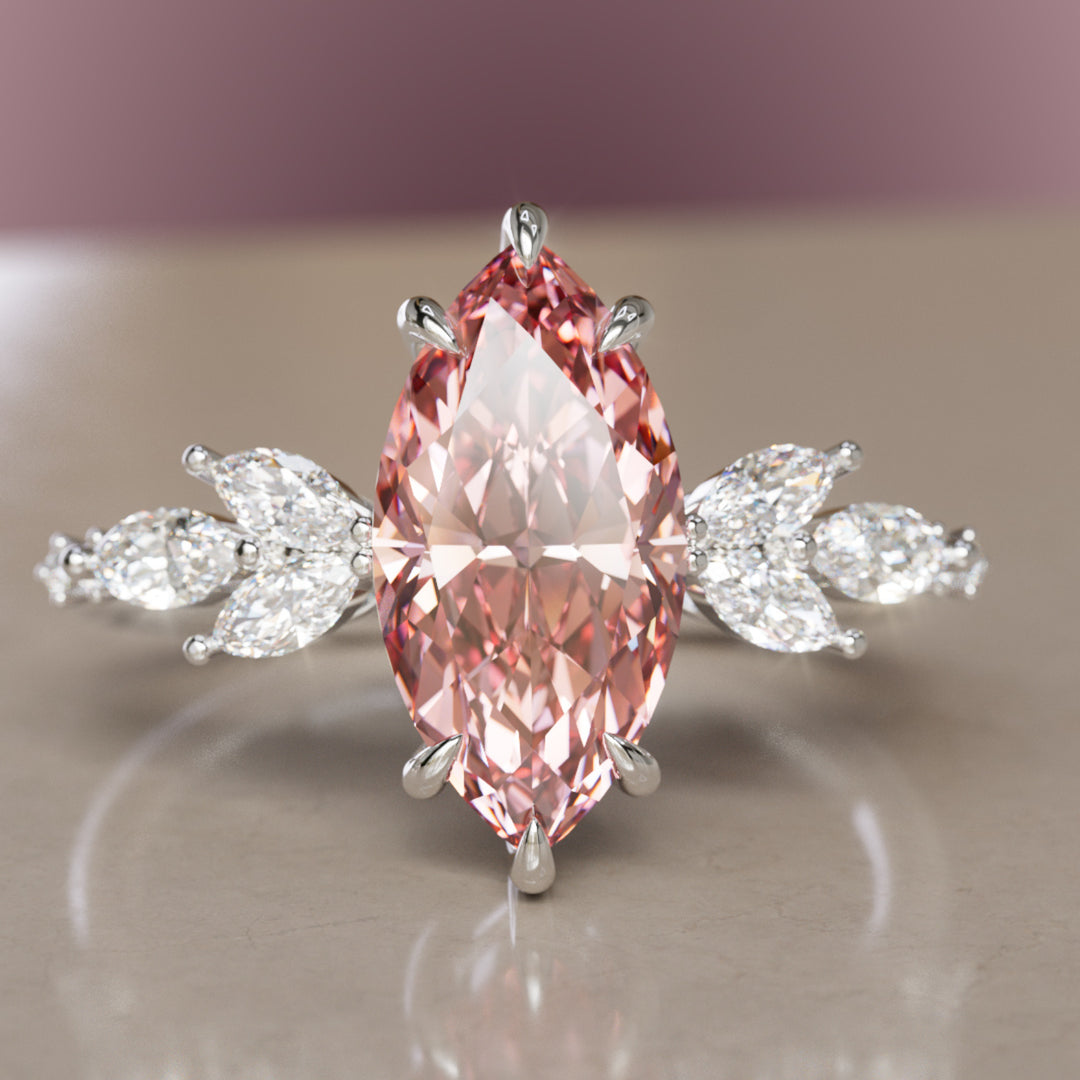 Zinnia Marquise Pink Lab Diamond Engagement Flower Ring Nature Inspired By Valley Rose