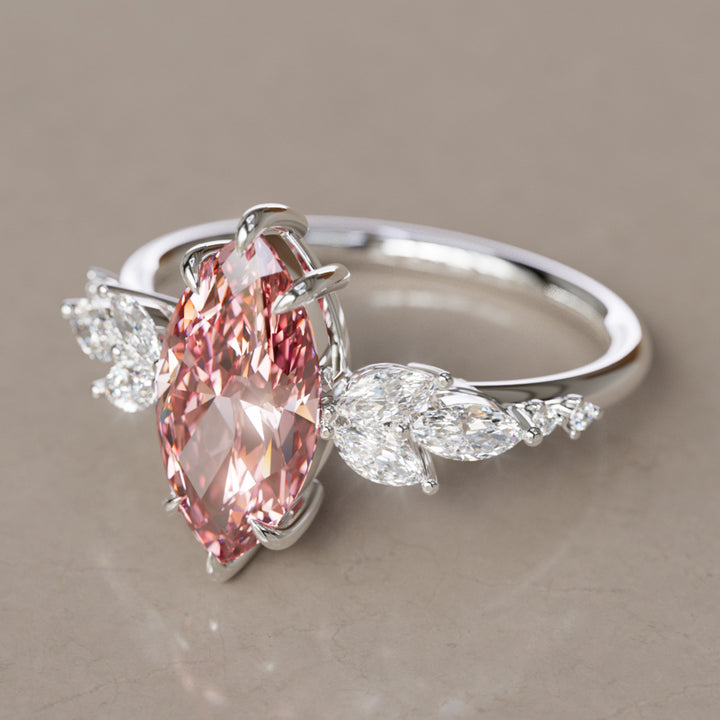 Zinnia Marquise Pink Lab Diamond Engagement Flower Ring Nature Inspired By Valley Rose