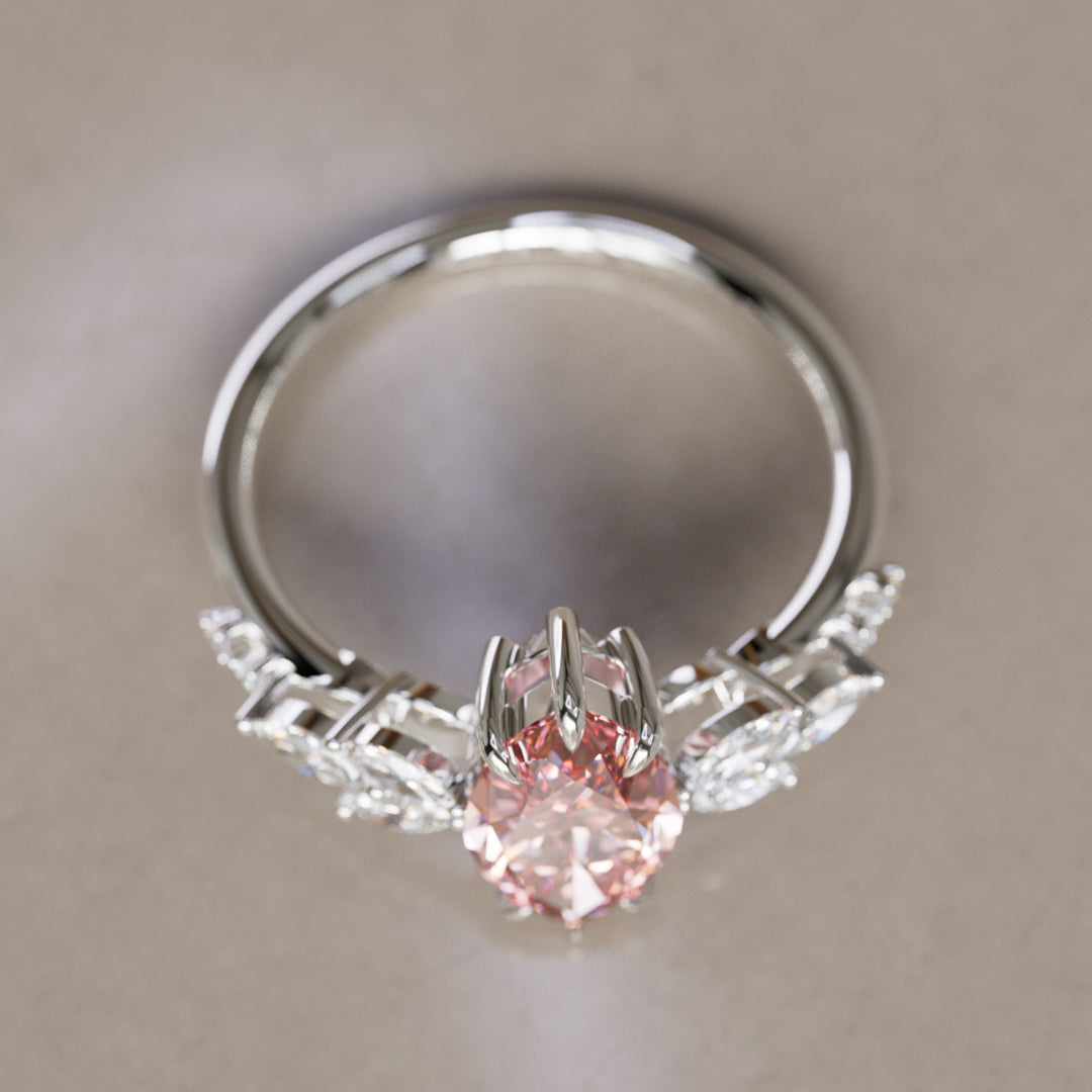 Zinnia Marquise Pink Lab Diamond Engagement Flower Ring Nature Inspired By Valley Rose