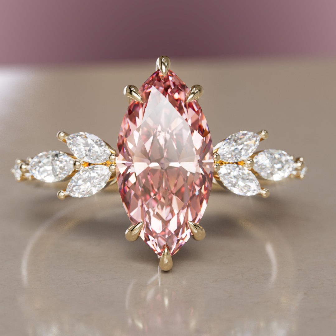 Zinnia Marquise Pink Lab Diamond Engagement Flower Ring Nature Inspired By Valley Rose