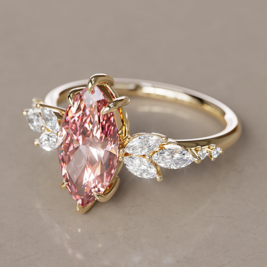 Zinnia Marquise Pink Lab Diamond Engagement Flower Ring Nature Inspired By Valley Rose