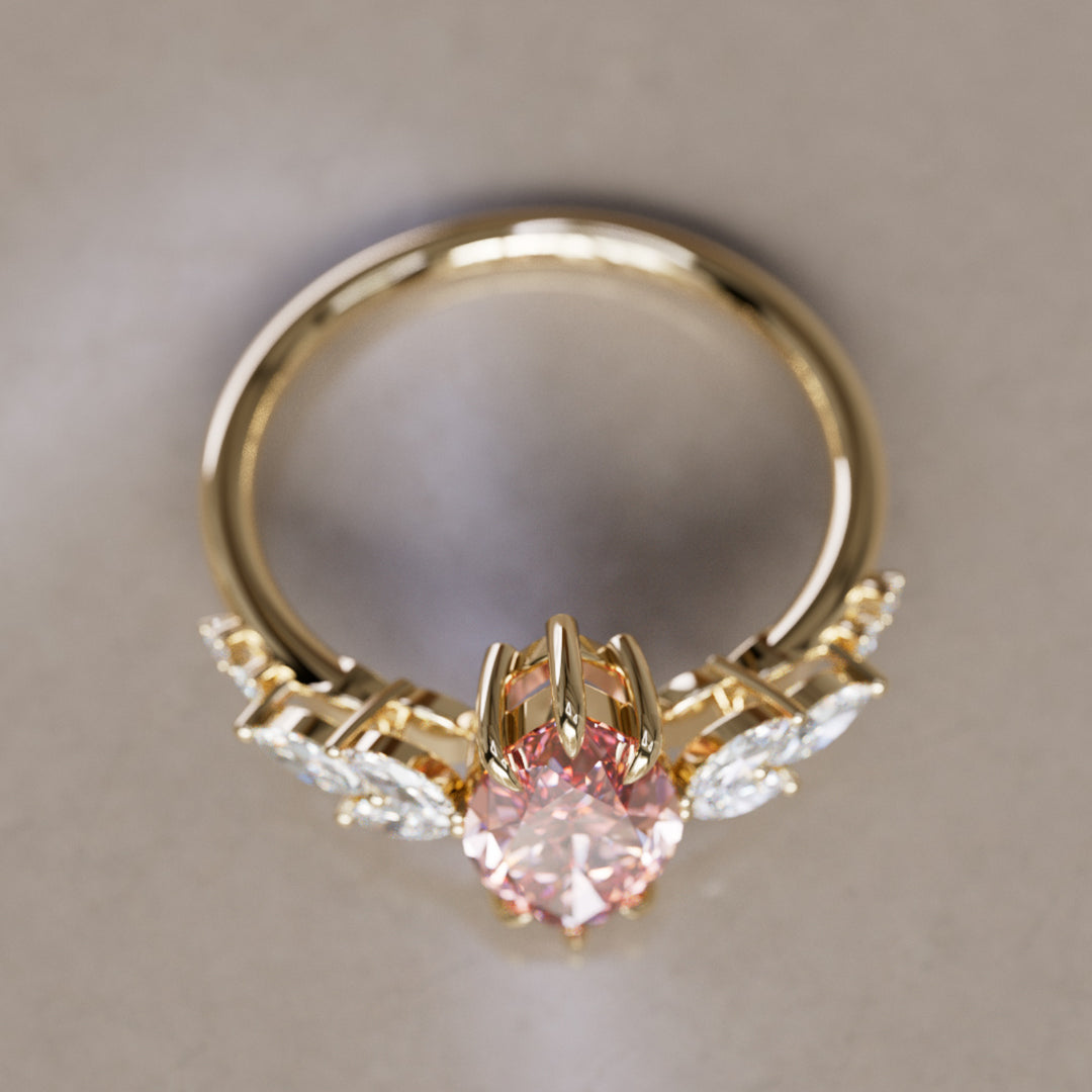 Zinnia Marquise Pink Lab Diamond Engagement Flower Ring Nature Inspired By Valley Rose