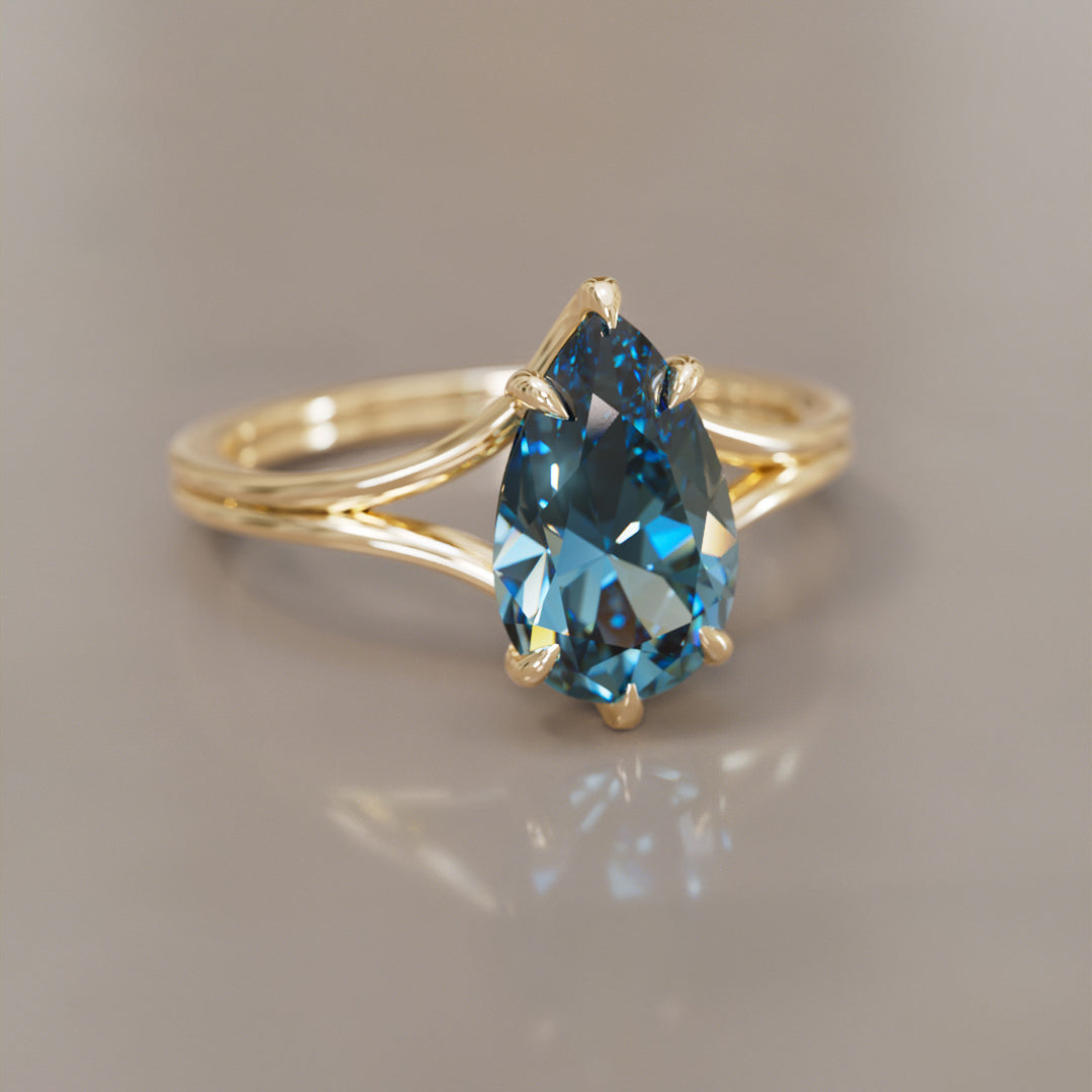 Zoe Pear Blue Sapphire Modern Unique Split Shank Engagement Ring By Valley Rose