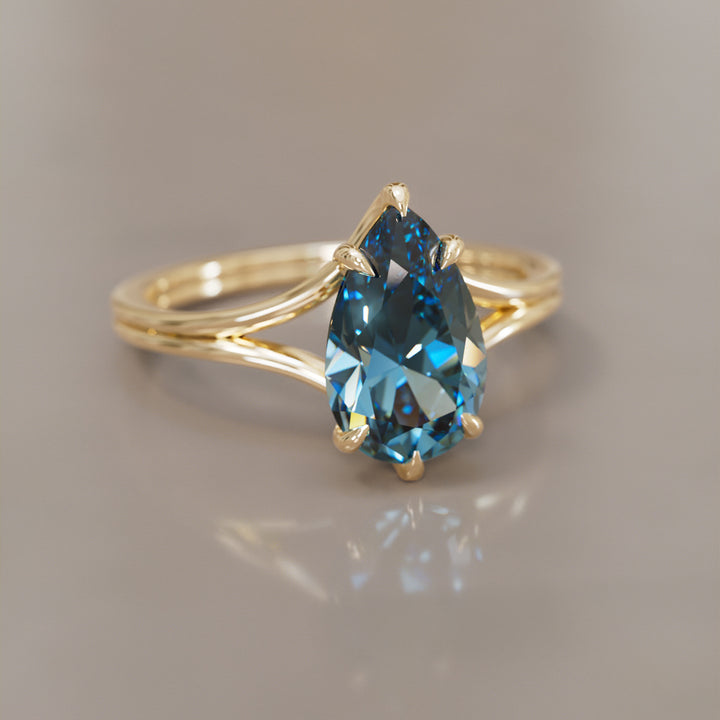 Zoe Pear Blue Sapphire Modern Unique Split Shank Engagement Ring By Valley Rose