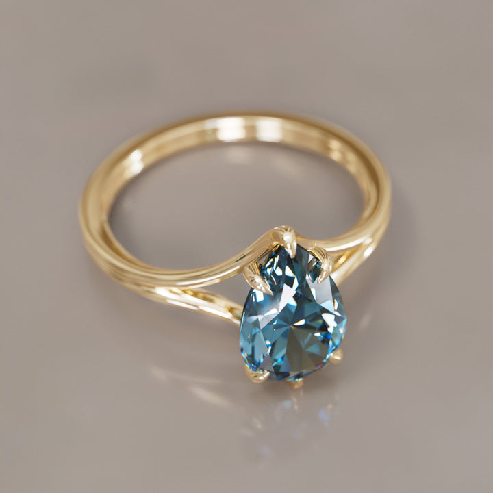 Zoe Pear Blue Sapphire Modern Unique Split Shank Engagement Ring By Valley Rose