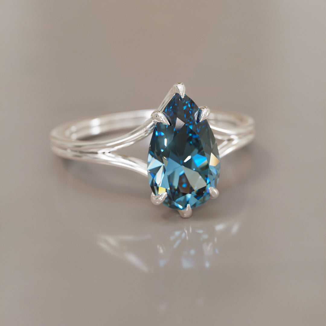 Zoe Pear Blue Sapphire Modern Unique Split Shank Engagement Ring By Valley Rose
