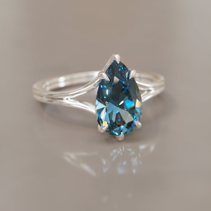 Zoe Pear Blue Sapphire Modern Unique Split Shank Engagement Ring By Valley Rose