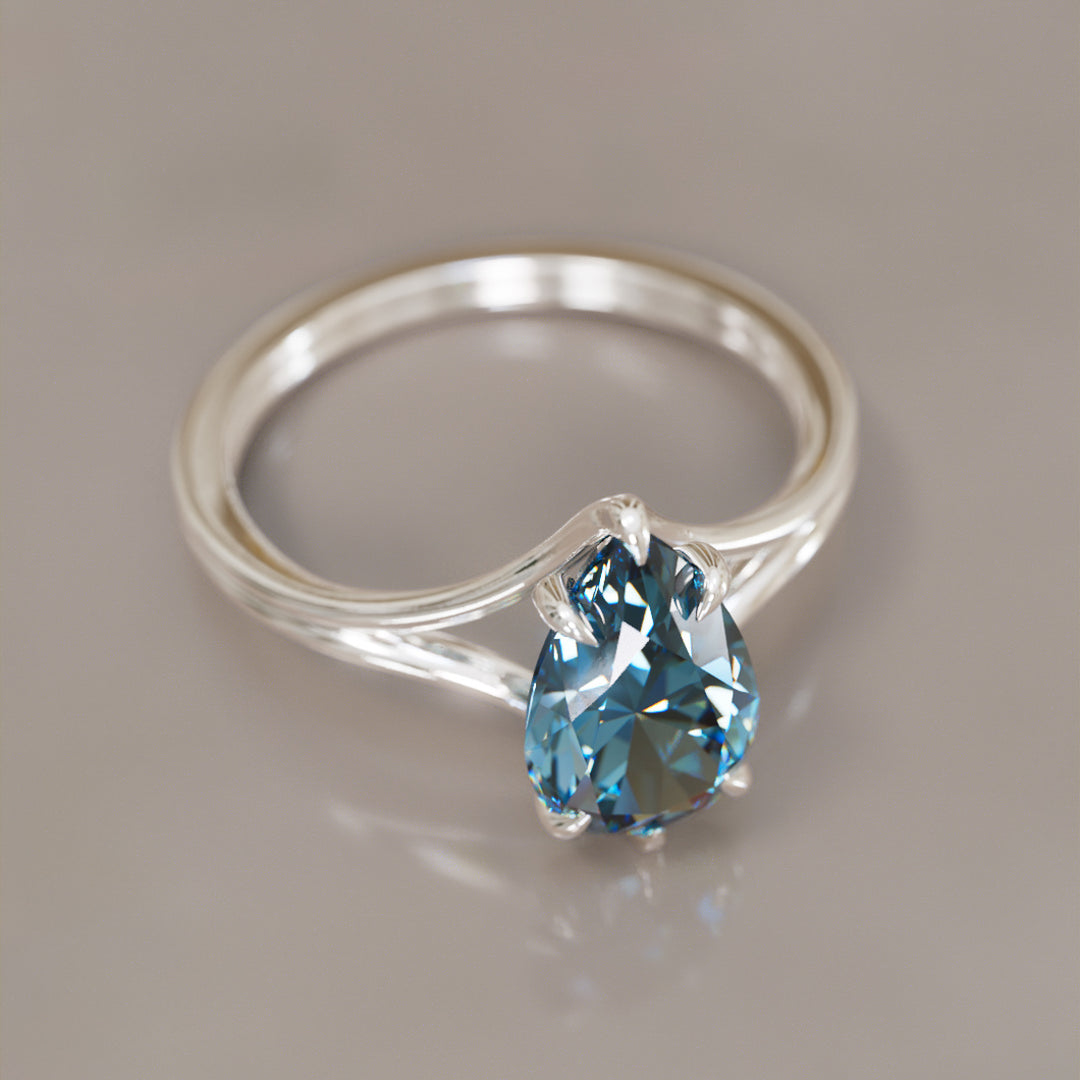 Zoe Pear Blue Sapphire Modern Unique Split Shank Engagement Ring By Valley Rose