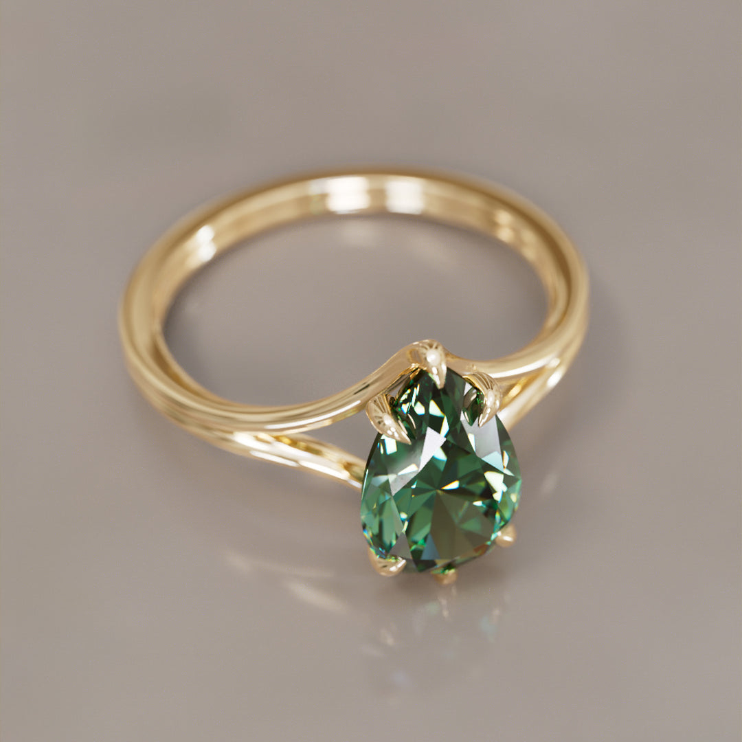 Zoe Pear Green Sapphire Modern Unique Split Shank Engagement Ring By Valley Rose