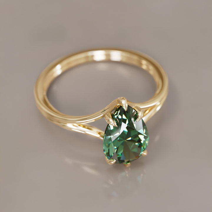 Zoe Pear Green Sapphire Modern Unique Split Shank Engagement Ring By Valley Rose