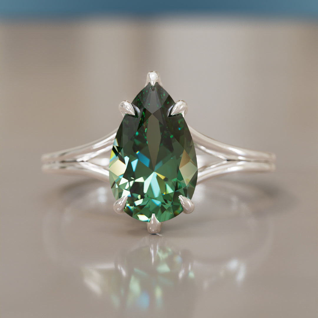 Zoe Pear Green Sapphire Modern Unique Split Shank Engagement Ring By Valley Rose