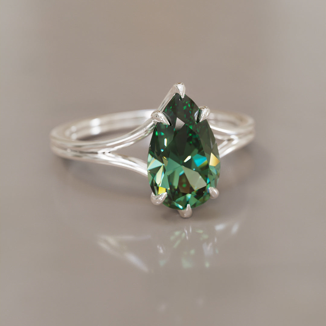 Zoe Pear Green Sapphire Modern Unique Split Shank Engagement Ring By Valley Rose