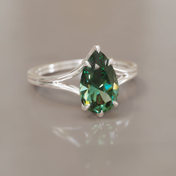 Zoe Pear Green Sapphire Modern Unique Split Shank Engagement Ring By Valley Rose