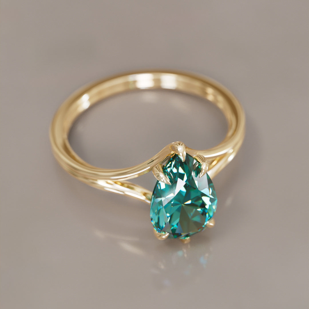 Zoe Pear Teal Sapphire Modern Unique Split Shank Engagement Ring By Valley Rose