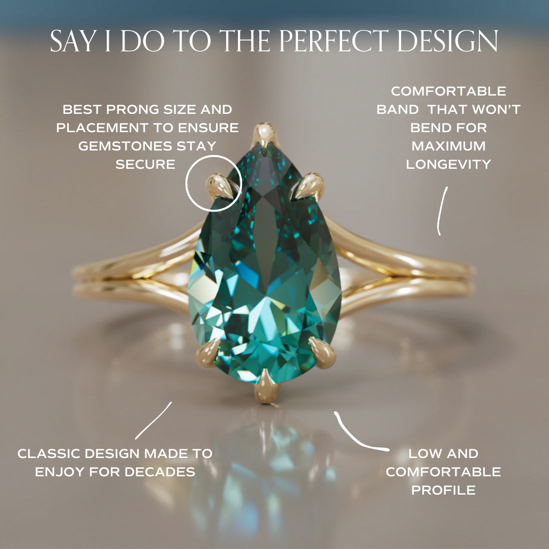 Zoe Pear Teal Sapphire Modern Unique Split Shank Engagement Ring (Setting Only)
