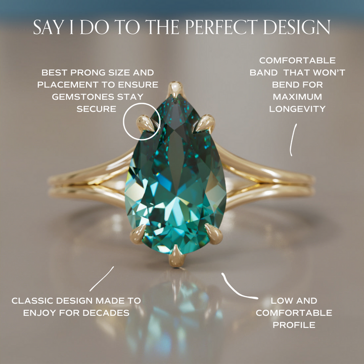 Zoe Pear Teal Sapphire Modern Unique Split Shank Engagement Ring (Setting Only)