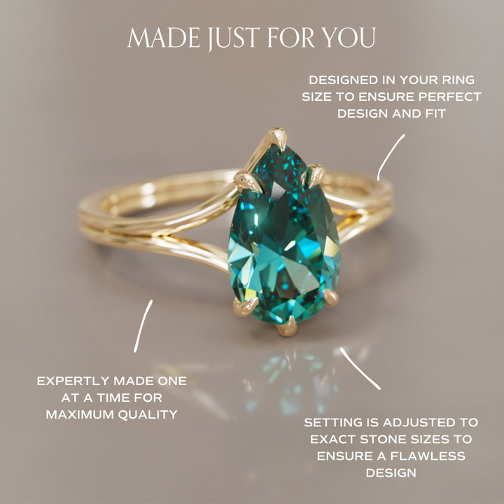 Zoe Pear Teal Sapphire Modern Unique Split Shank Engagement Ring (Setting Only)