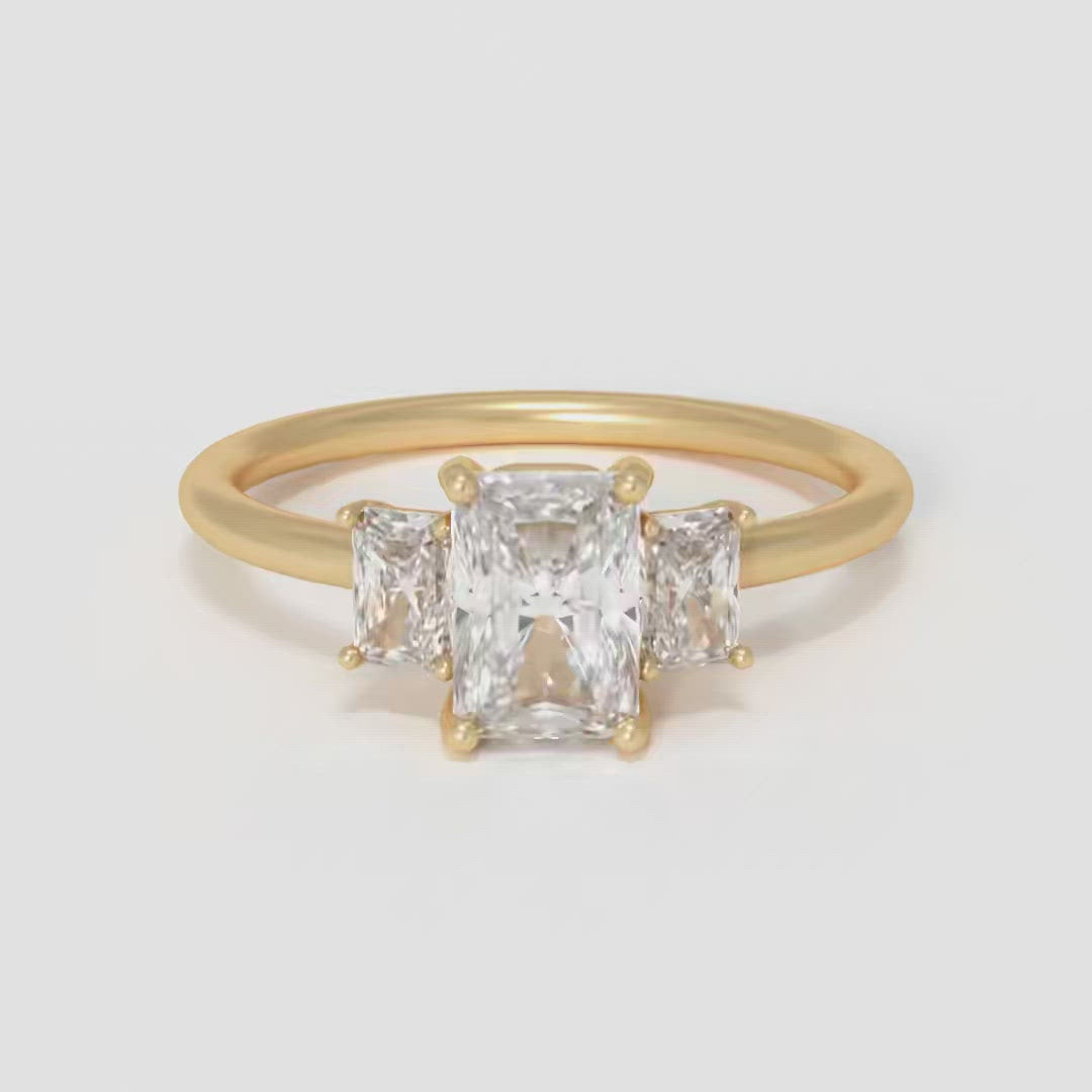 Inel de logodnă cu trei pietre Valeria, diamant de laborator tăiat radiant unic