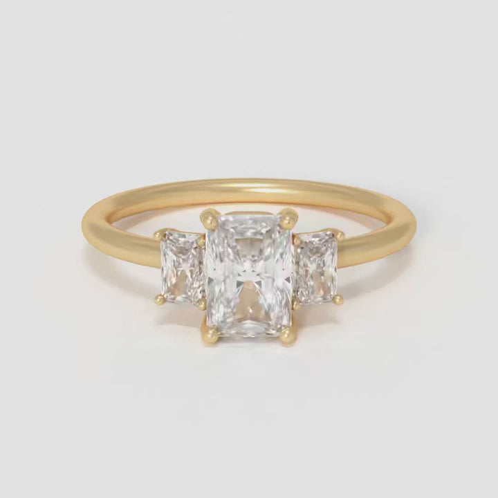 Inel de logodnă cu trei pietre Valeria, diamant de laborator tăiat radiant unic