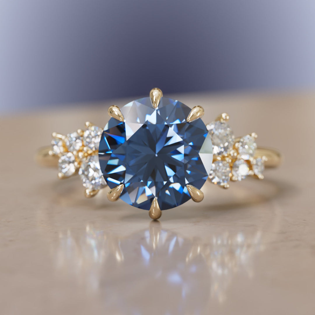 ethical engagement ring with fairmined gold and lab grown diamonds
