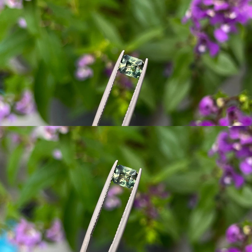 0.92 Ct Radiant Cut Bi-Color Green Yellow Sapphire, 5.8mm x 4.9mm x 3.4mm By Valley Rose