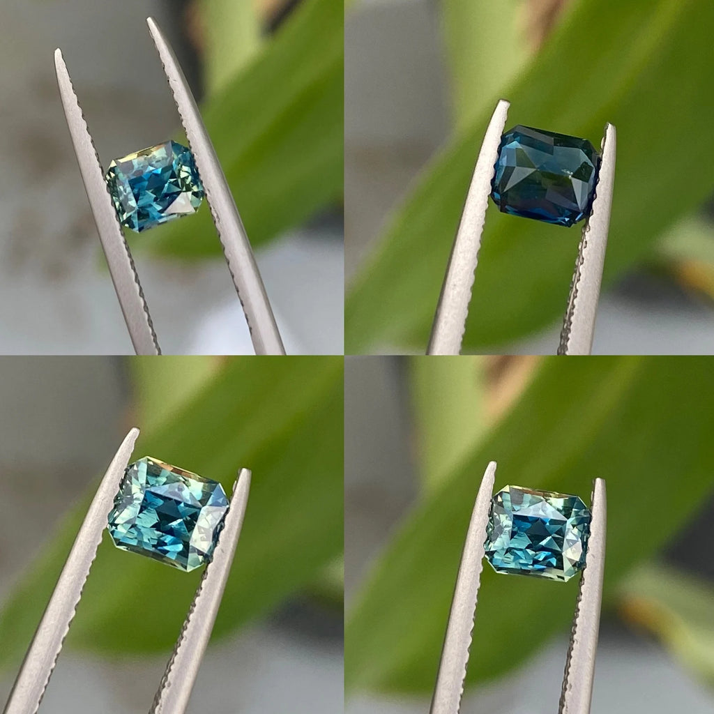1.02 Ct Radiant Cut Bi-Color Teal Green Sapphire, 5.6mm x 4.7mm x 3.9mm By Valley Rose