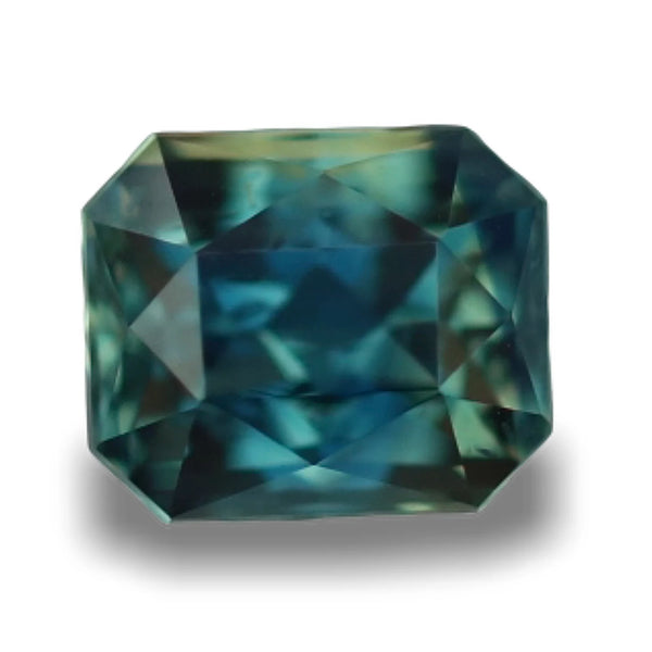 1.02 Ct Radiant Cut Bi-Color Teal Green Sapphire, 5.6mm x 4.7mm x 3.9mm
