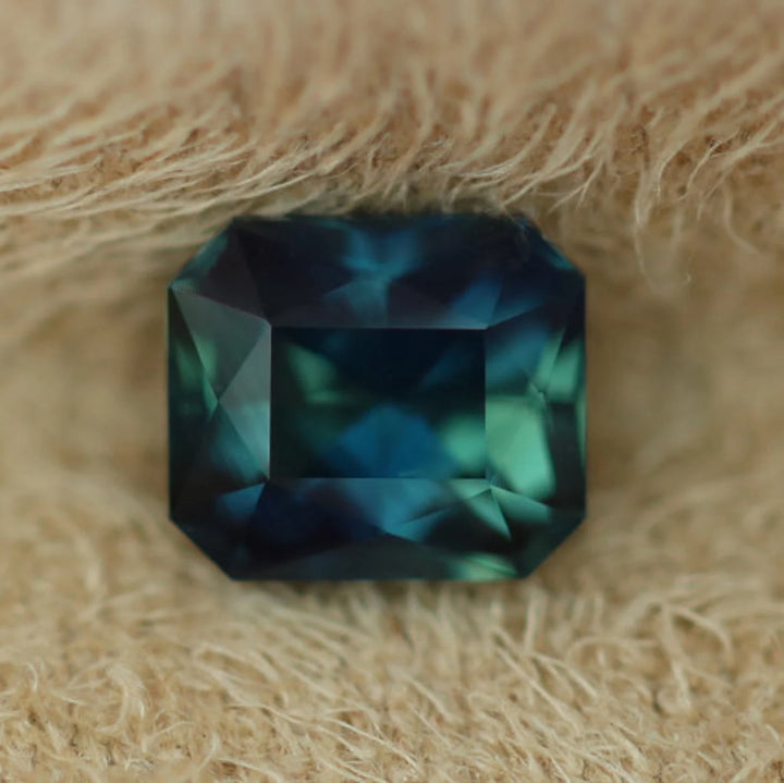1.07 Ct Radiant Cut Bi-Color Blue Green Sapphire, 7mm x 5.0mm x 3.8mm By Valley Rose