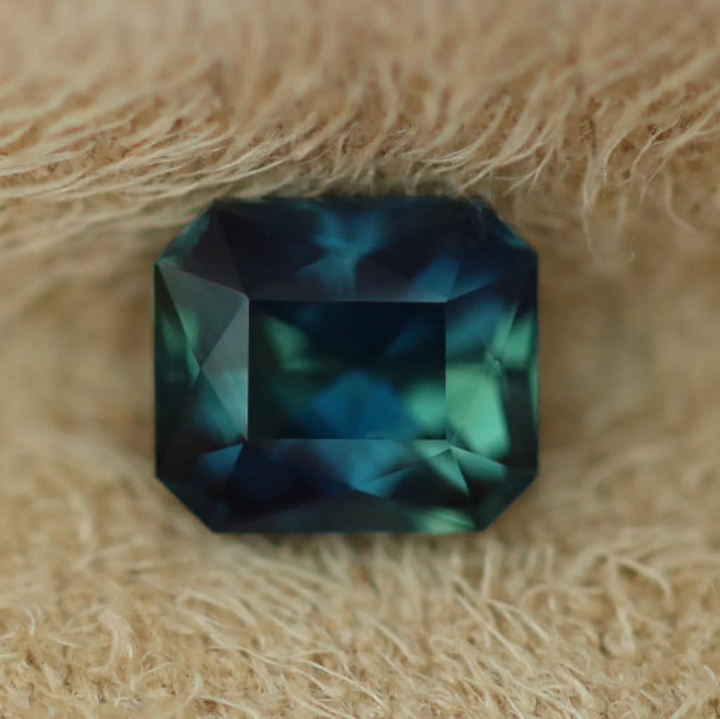 1.07 Ct Radiant Cut Bi-Color Blue Green Sapphire, 7mm x 5.0mm x 3.8mm By Valley Rose