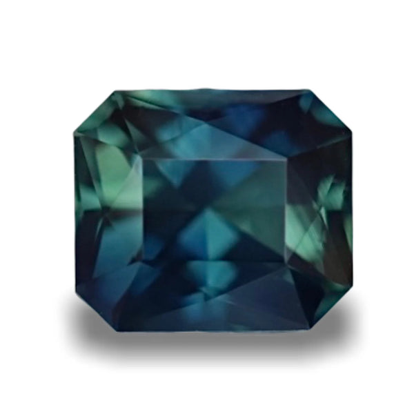 1.07 Ct Radiant Cut Bi-Color Blue Green Sapphire, 7mm x 5.0mm x 3.8mm