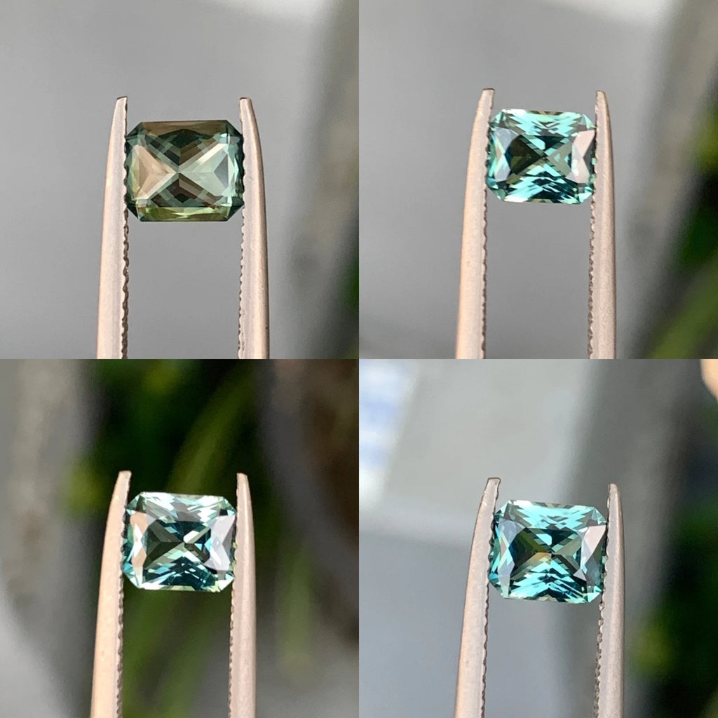 1.08 Ct Radiant Cut Bi-Color Green Teal Sapphire, 6.3mm x 5.3mm x 3.4mm By Valley Rose
