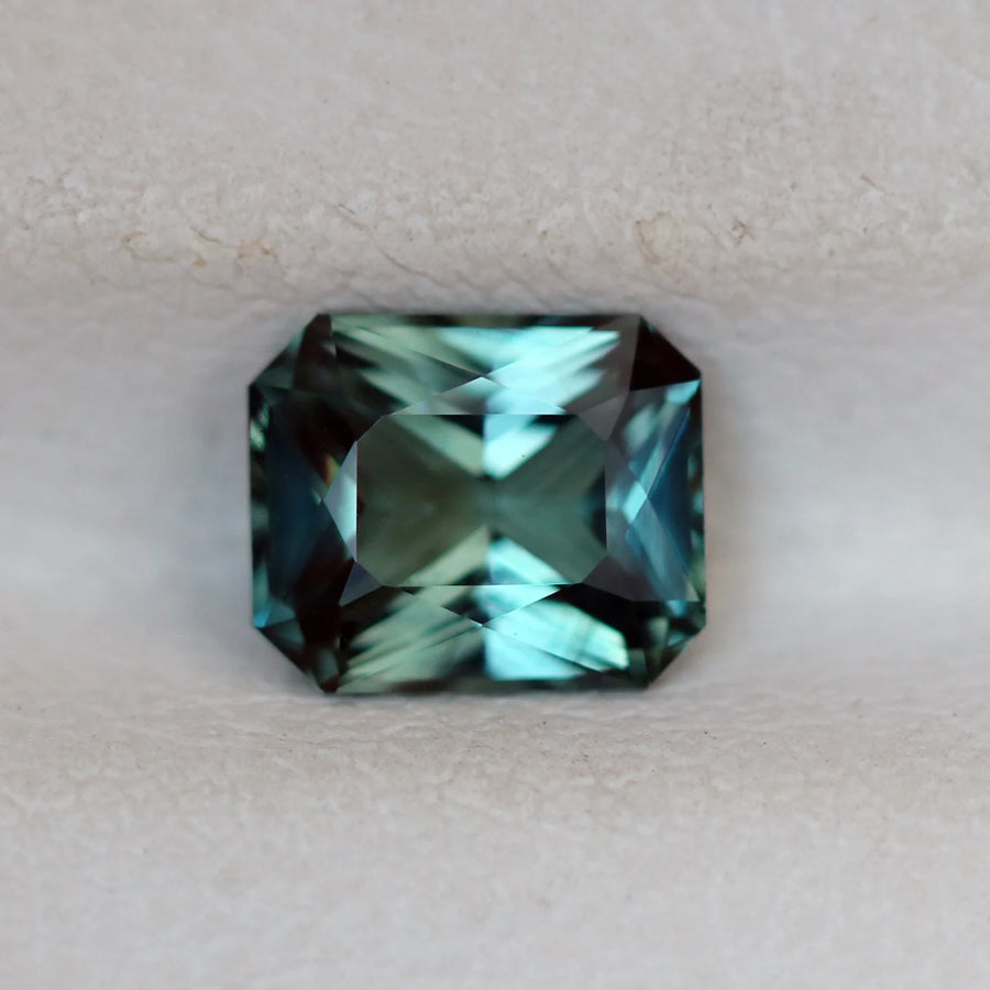 1.08 Ct Radiant Cut Bi-Color Green Teal Sapphire, 6.3mm x 5.3mm x 3.4mm By Valley Rose