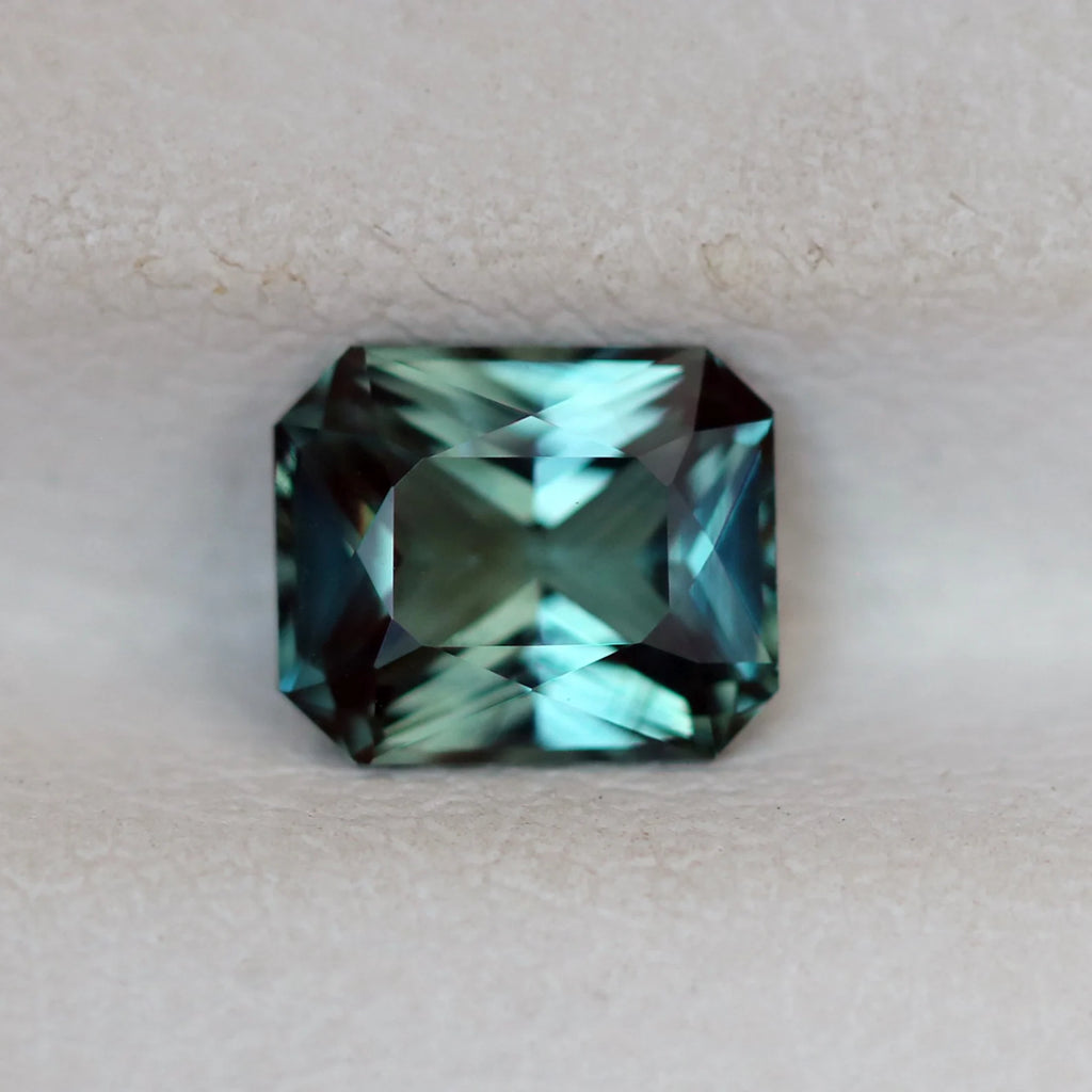 1.08 Ct Radiant Cut Bi-Color Green Teal Sapphire, 6.3mm x 5.3mm x 3.4mm By Valley Rose