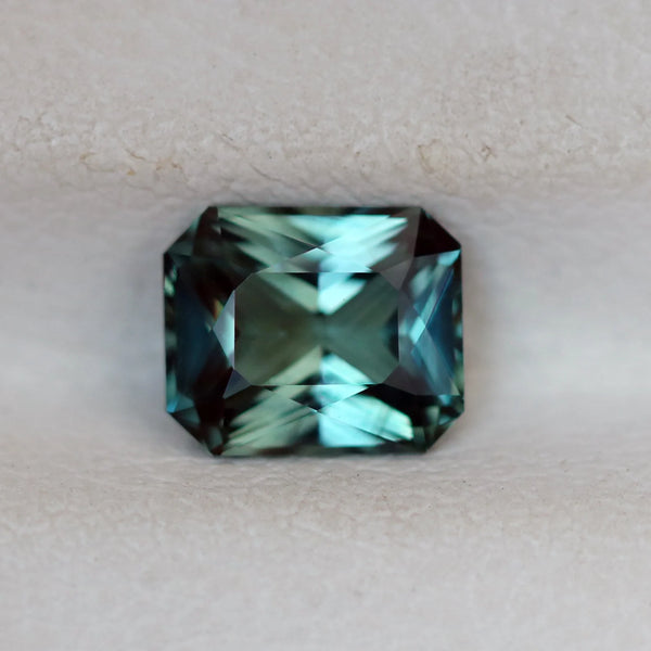 1.08 Ct Radiant Cut Bi-Color Green Teal Sapphire, 6.3mm x 5.3mm x 3.4mm