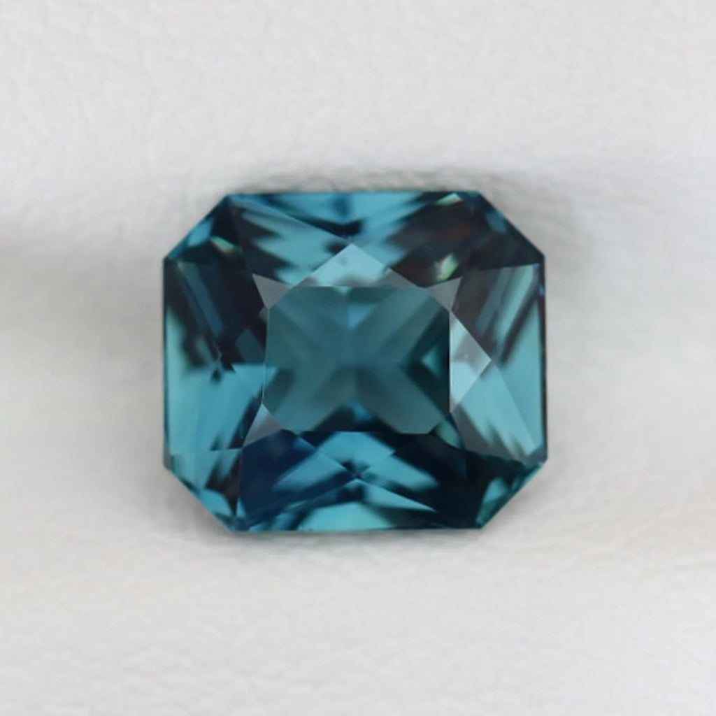1.58 Ct Radiant Cut Teal Sapphire, 6.7mm x 6.0mm x 3.9mm By Valley Rose
