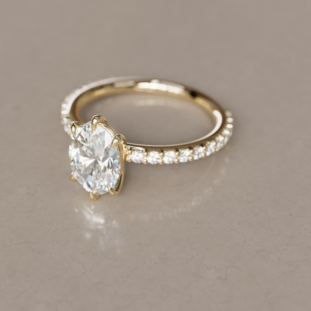 Oval Engagement Ring with Pavé Band and Diamonds By Valley Rose