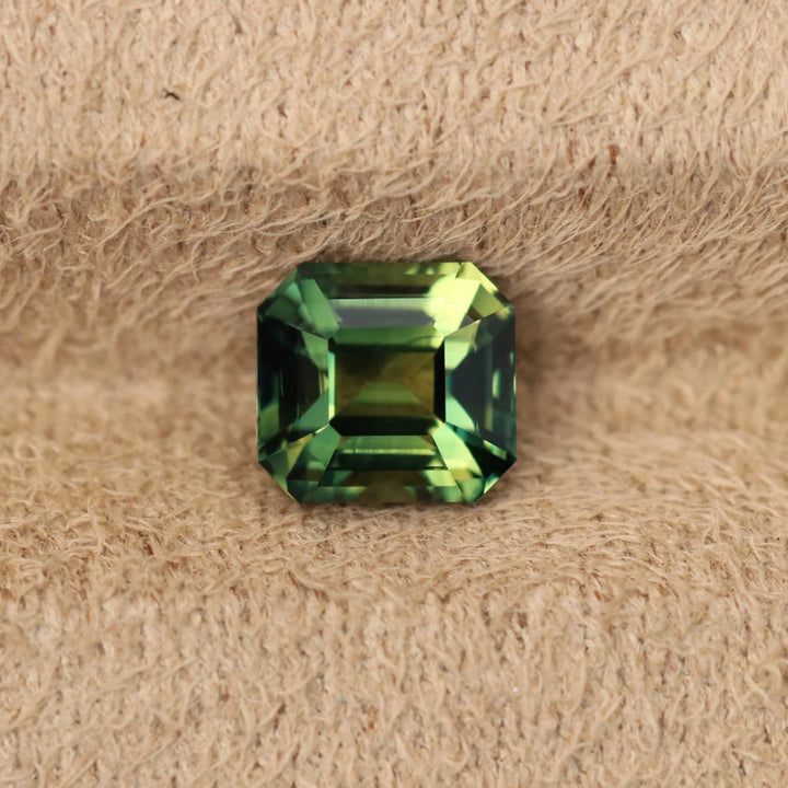 2.02 Ct Asscher Cut Bi-Color Green Yellow Sapphire, 6.9mm x 6.4mm x 4.8mm By Valley Rose