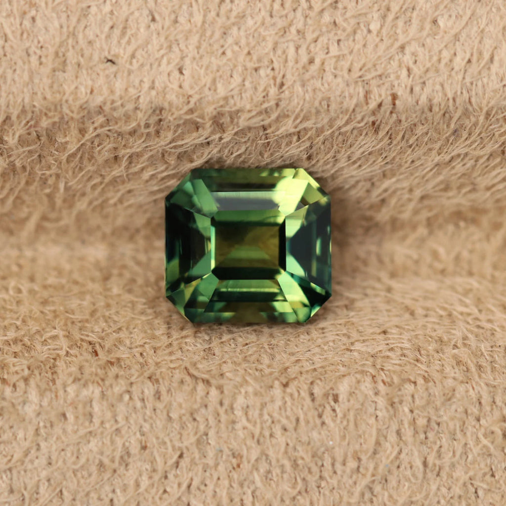 2.02 Ct Asscher Cut Bi-Color Green Yellow Sapphire, 6.9mm x 6.4mm x 4.8mm By Valley Rose