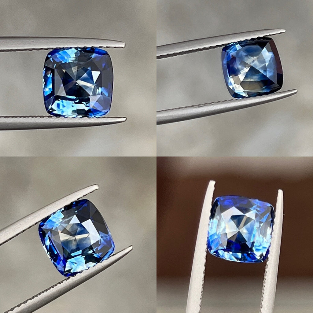 2.97 Ct Cushion Cut Bi-Color Blue White Sapphire, 7.8mm x 7.7mm x 5.2mm By Valley Rose