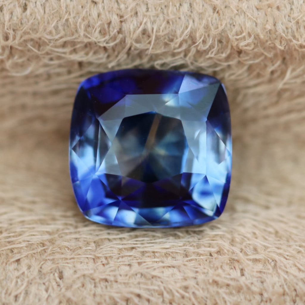 2.97 Ct Cushion Cut Bi-Color Blue White Sapphire, 7.8mm x 7.7mm x 5.2mm By Valley Rose