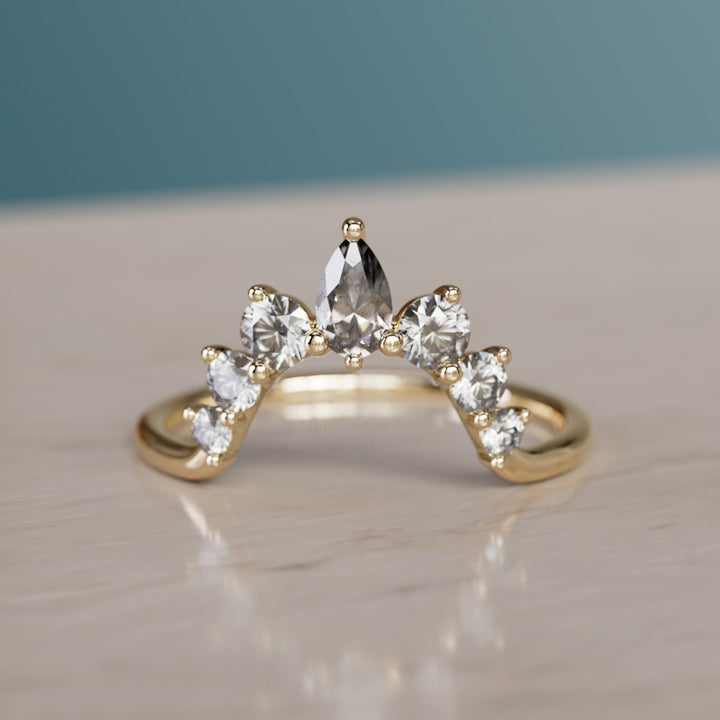 Aisling Unique Wedding Ring Grey Salt & Pepper Diamond Halo Stacker (Ready to Ship)