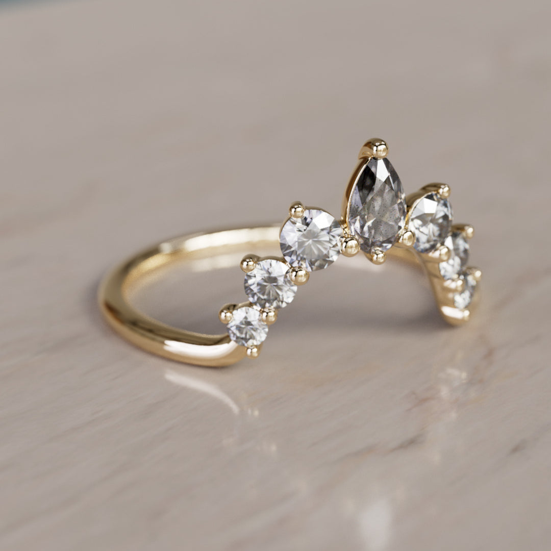 Aisling Unique Wedding Ring Grey Salt & Pepper Diamond Halo Stacker (Ready to Ship)