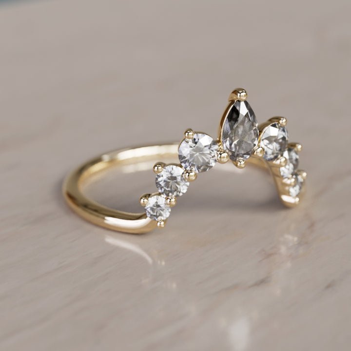 Aisling Unique Wedding Ring Grey Salt & Pepper Diamond Halo Stacker (Ready to Ship)
